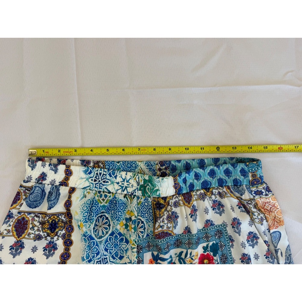 Porter Collective Womens Wide Leg Crop Pants L Blue Patchwork Floral Boho Crop - Picture 4 of 6